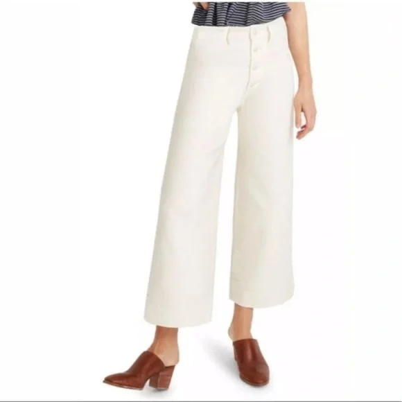 Madewell Emmett Wide Leg Crop Pants Women's White Size 31 - see last photo - Picture 1 of 6